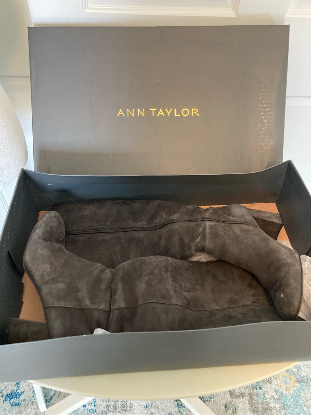 Ann Taylor gray leather suede boots size 6 1/2